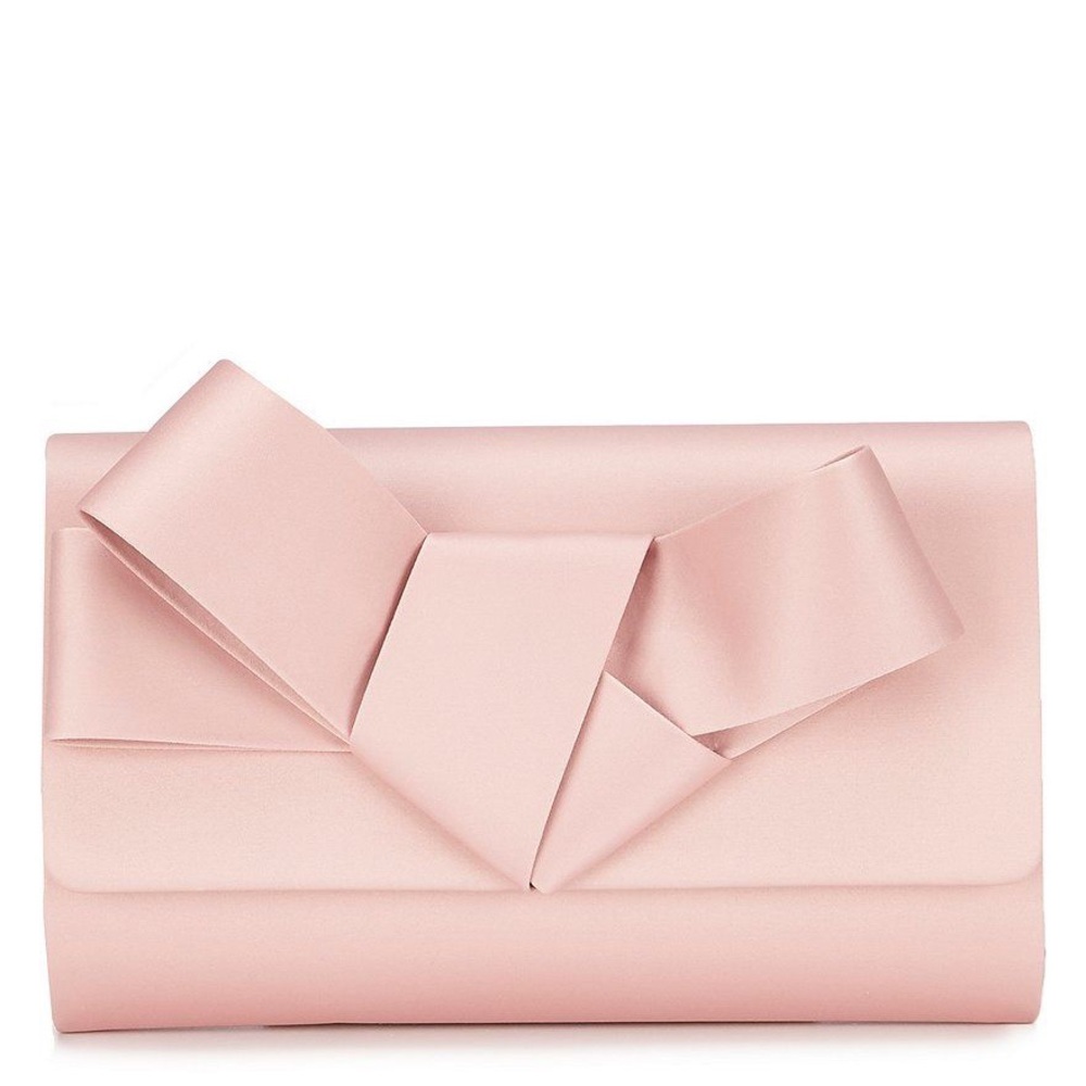 Rose-colored Satin Bow Flap Clutch